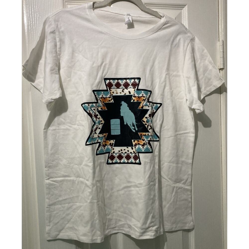 Barrel Racing T-Shirt Size Medium Aztec Barrel Racer Cowgirl Shirt Southwestern